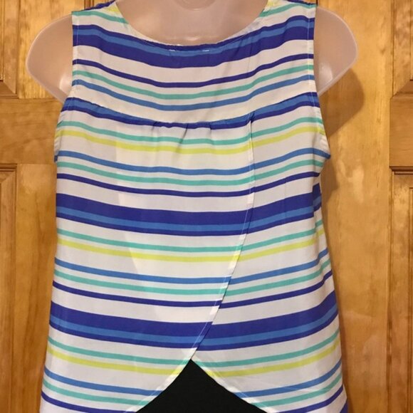 Mine Multi Color Stripe Tank Top Blouse Small  4 - 6100% Polyester Open Slit - Picture 7 of 11
